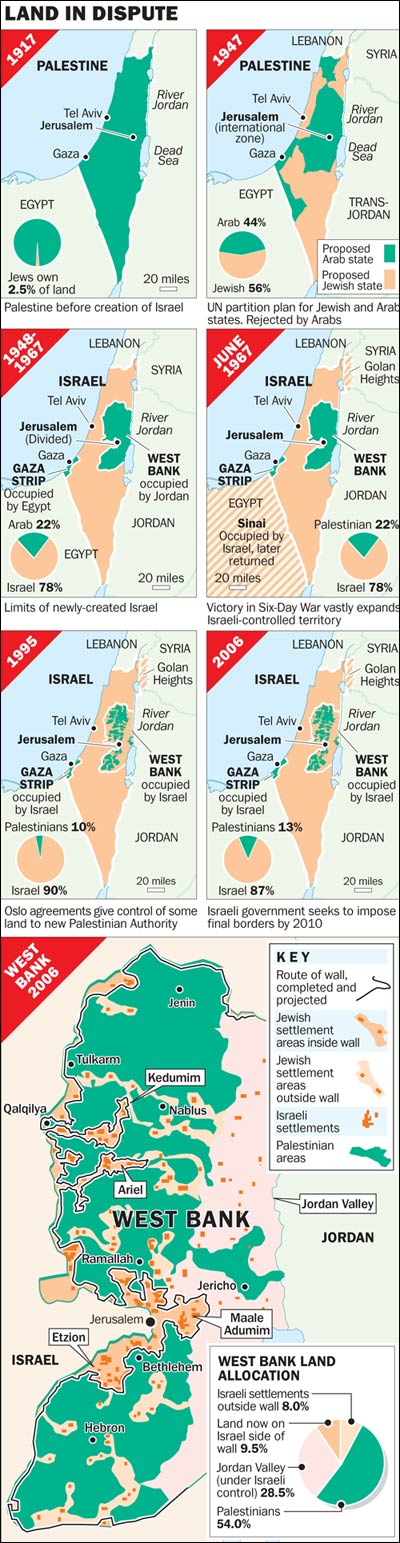 Mapa dos territórios disputados entre Israel e a Palestina 