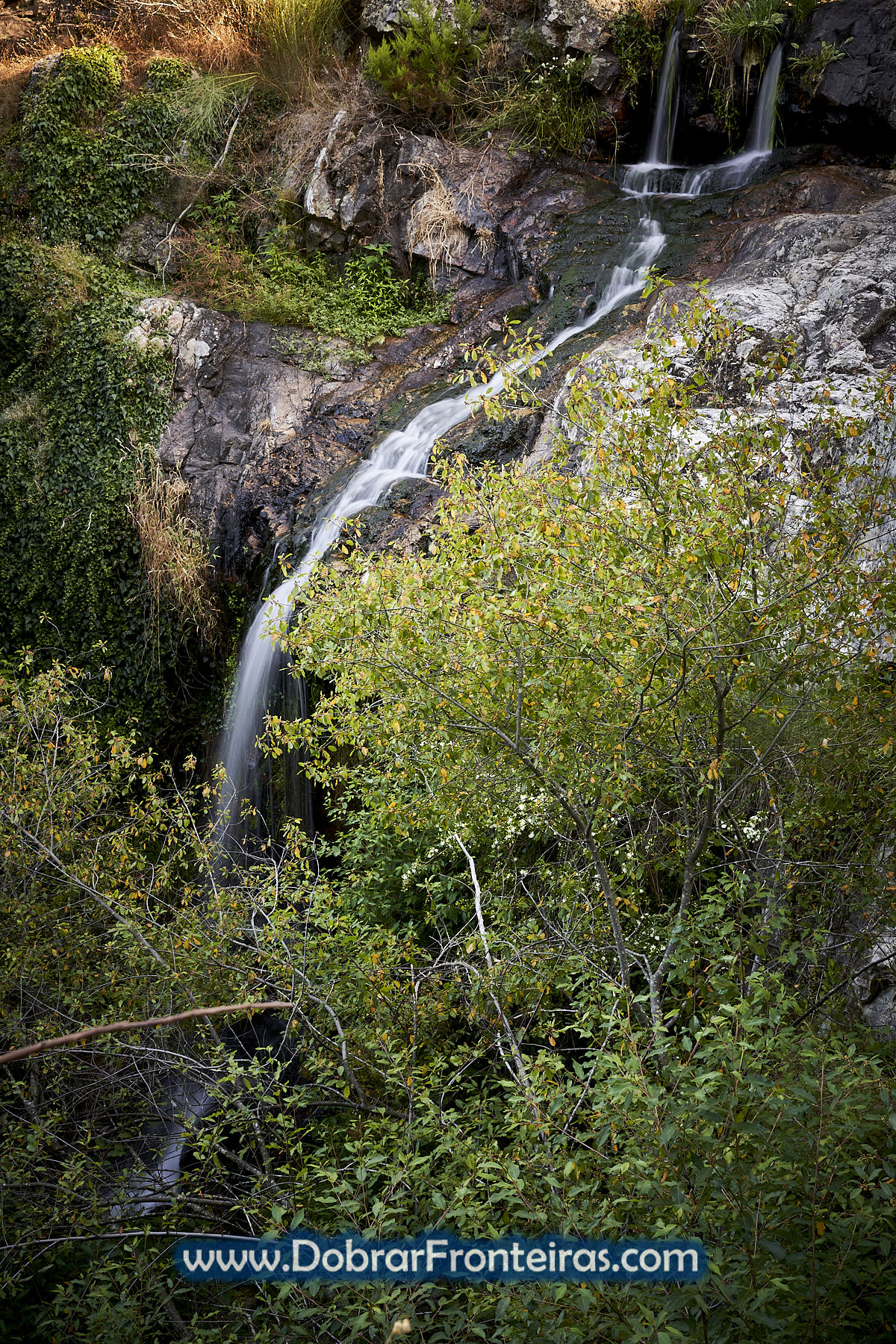 Cascata no meio de árvores em Vila de Rei